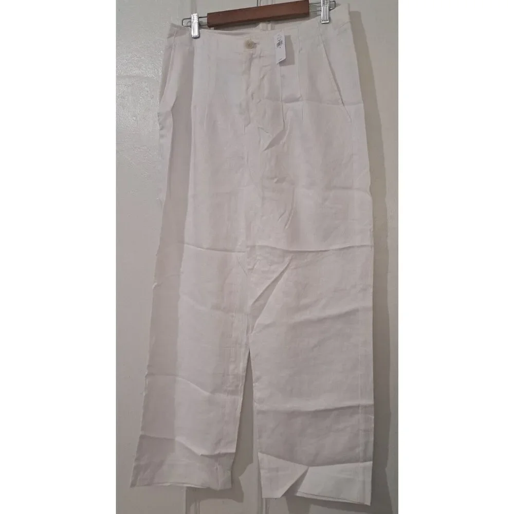 Banana Republic Womens Size 10 Wide Leg white 100% linen pants Travel Palazzo